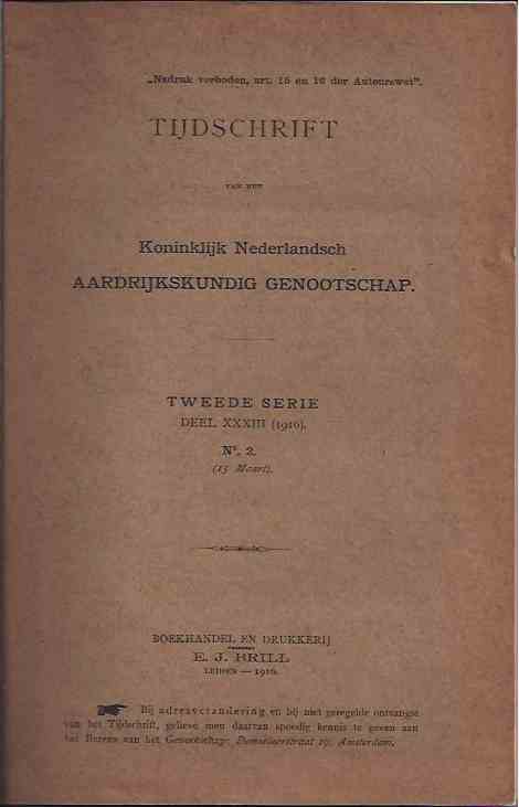 IJzerman, J.W. & H.F.R. Hubrecht; C. Rehbock (red) - Tijdschrift van het Koninklijk Nederlandsch Aardrijkskundig Genootschap. Tweede Serie Deel XXXIII, N2, 15 maart.