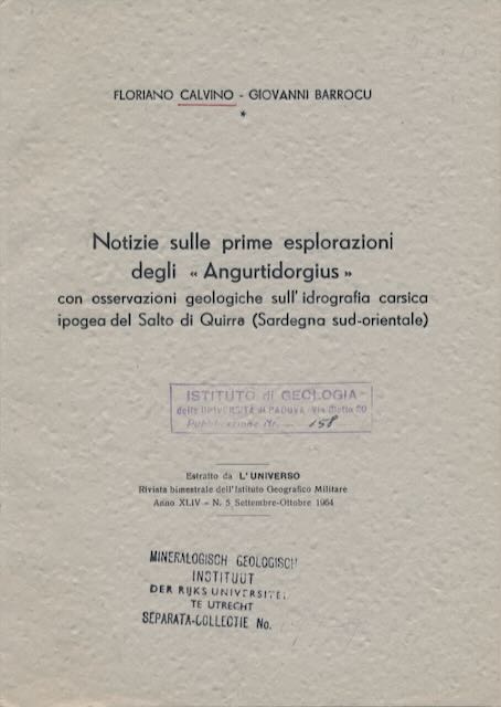 Calvino, Floriano & Giovanni Barrocu - Notizie sulle prime esplorazioni degli Angurtidorgius.