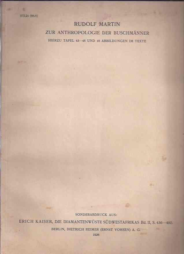 Martin, Rudolf - Zur Anthropologie der Buschmnner.
